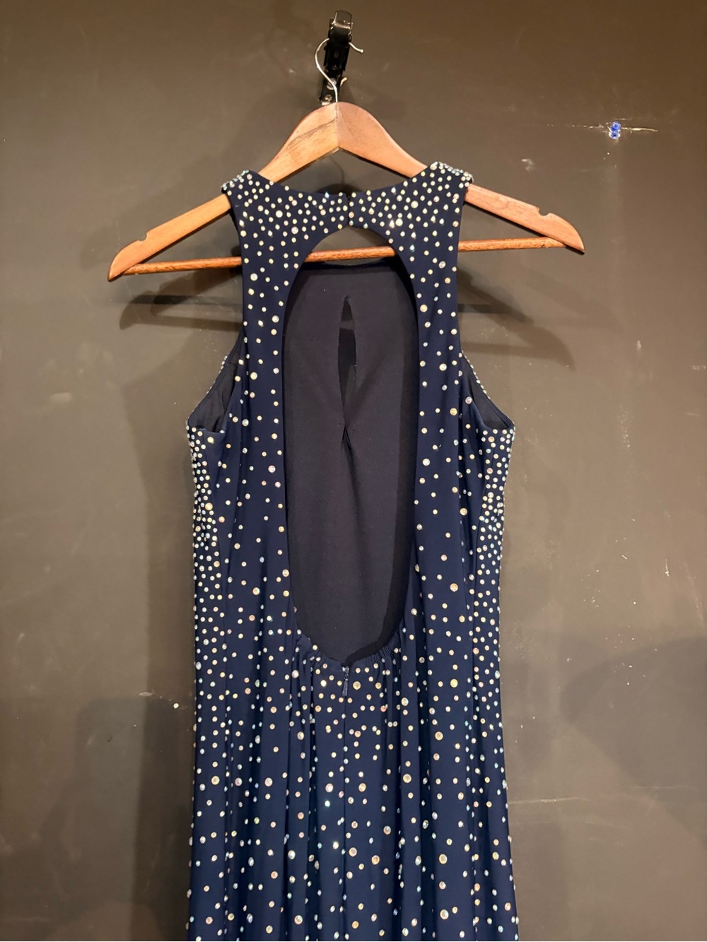 Xscape Navy Beaded Halter Prom Gown - Picture 4 of 4